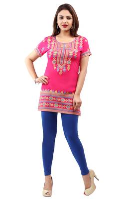 Pink printed crepe short-kurtis 1