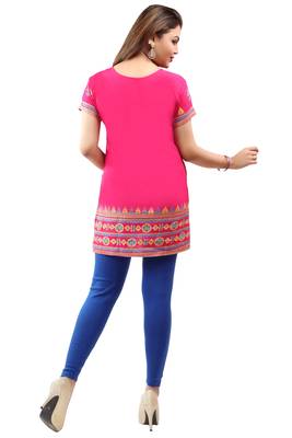 Pink printed crepe short-kurtis 2