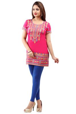 Pink printed crepe short-kurtis 3