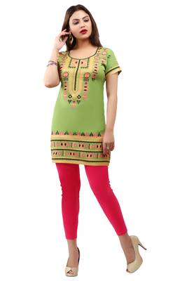Green printed crepe short-kurtis 1