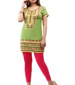 Green printed crepe short-kurtis