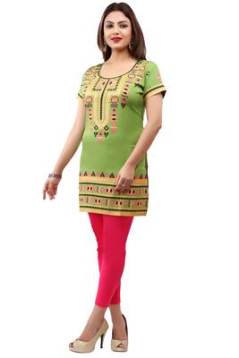 Green printed crepe short-kurtis 3