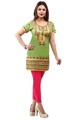 Green printed crepe short-kurtis 4