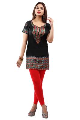 Black printed crepe short-kurtis 1