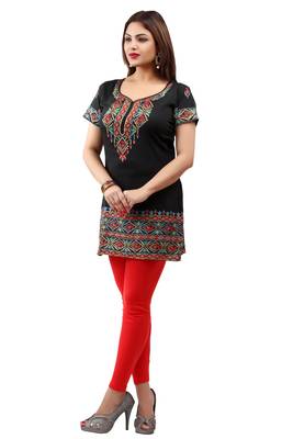 Black printed crepe short-kurtis 3