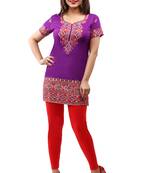 Purple printed crepe short-kurtis