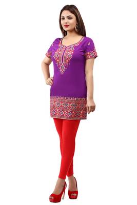 Purple printed crepe short-kurtis 3