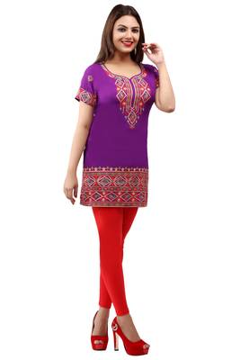 Purple printed crepe short-kurtis 4