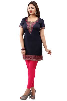 Navy-blue printed crepe short-kurtis 3