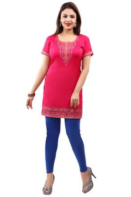 Pink printed crepe short-kurtis 1