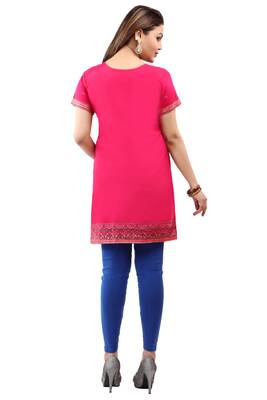 Pink printed crepe short-kurtis 2