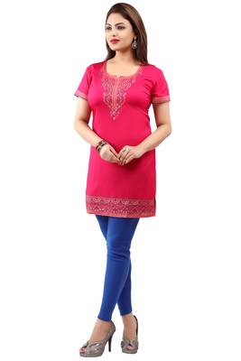 Pink printed crepe short-kurtis 3
