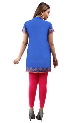 Royal-blue printed crepe short-kurtis 2