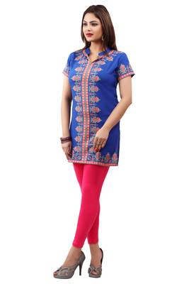 Royal-blue printed crepe short-kurtis 3