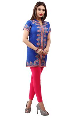 Royal-blue printed crepe short-kurtis 4