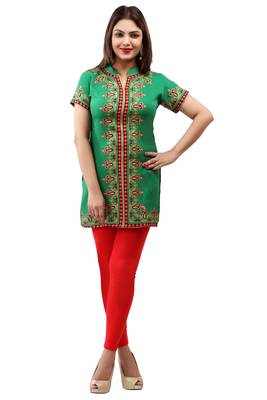 Green printed crepe short-kurtis 1