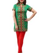 Green printed crepe short-kurtis