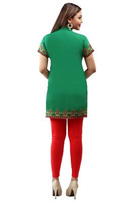 Green printed crepe short-kurtis 2