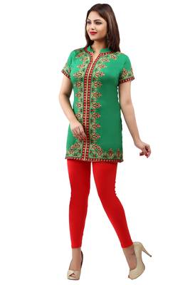 Green printed crepe short-kurtis 3