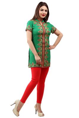 Green printed crepe short-kurtis 4