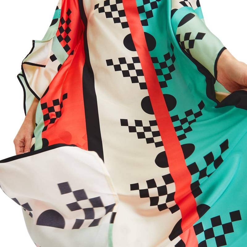 JSDC Geometric Printed Style Satin Silk Kaftan For Women