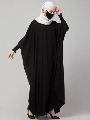 Black Kaftan Abaya With Elasticated Sleeves 1