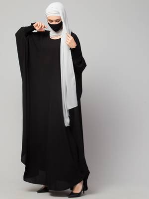 Black Kaftan Abaya With Elasticated Sleeves 2