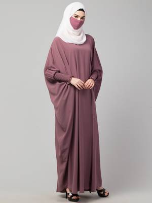 Puce Pink Kaftan Abaya With Elasticated Sleeves 2