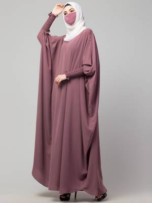 Puce Pink Kaftan Abaya With Elasticated Sleeves 3