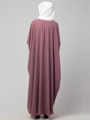 Puce Pink Kaftan Abaya With Elasticated Sleeves 4