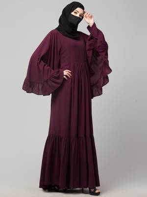 Wine Designer Abaya With Frills 2