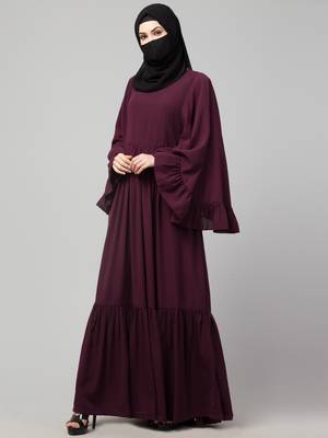 Wine Designer Abaya With Frills 3