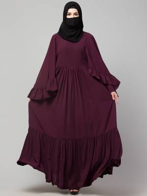 Wine Designer Abaya With Frills 4