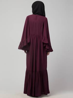 Wine Designer Abaya With Frills 5