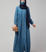 Blue Designer Abaya With Wooden Buttons