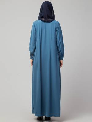 Blue Designer Abaya With Wooden Buttons 5
