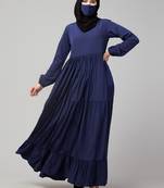 Navy Blue Modest Dress With Frills