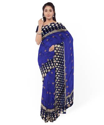 Dark Blue Two Tone Silk Blend Bangalory Silk Women's Saree With Blouse Piece 1