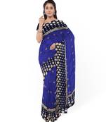 Dark Blue Two Tone Silk Blend Bangalory Silk Women's Saree With Blouse Piece
