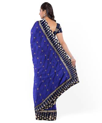 Dark Blue Two Tone Silk Blend Bangalory Silk Women's Saree With Blouse Piece 2