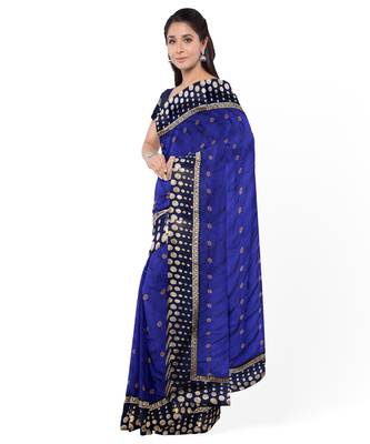Dark Blue Two Tone Silk Blend Bangalory Silk Women's Saree With Blouse Piece 3