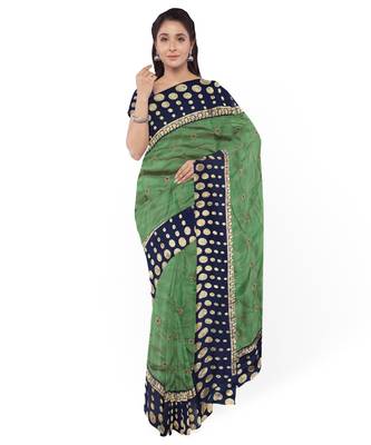 Green Two Tone Silk Blend Bangalory Silk Women's Saree With Blouse Piece 1