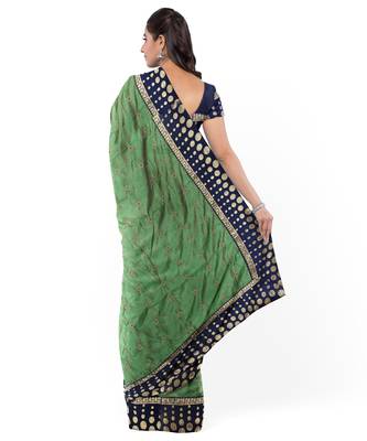 Green Two Tone Silk Blend Bangalory Silk Women's Saree With Blouse Piece 2