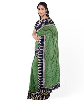 Green Two Tone Silk Blend Bangalory Silk Women's Saree With Blouse Piece 3