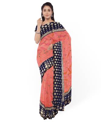 Peach Two Tone Silk Blend Bangalory Silk Women's Saree With Blouse Piece 1