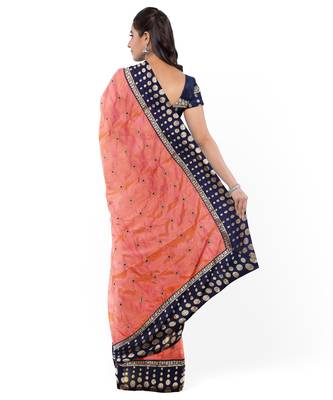 Peach Two Tone Silk Blend Bangalory Silk Women's Saree With Blouse Piece 2