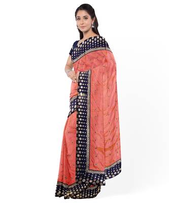 Peach Two Tone Silk Blend Bangalory Silk Women's Saree With Blouse Piece 3