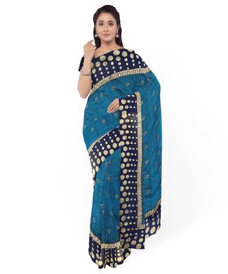 Navy Blue Two Tone Silk Blend Bangalory Silk Women's Saree With Blouse Piece 1