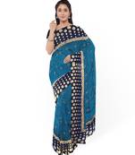 Navy Blue Two Tone Silk Blend Bangalory Silk Women's Saree With Blouse Piece