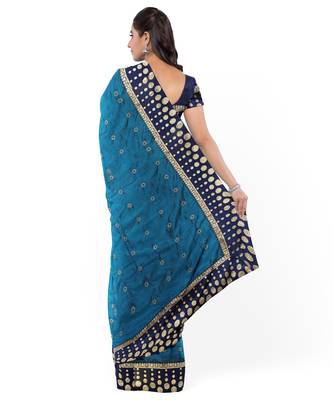 Navy Blue Two Tone Silk Blend Bangalory Silk Women's Saree With Blouse Piece 2